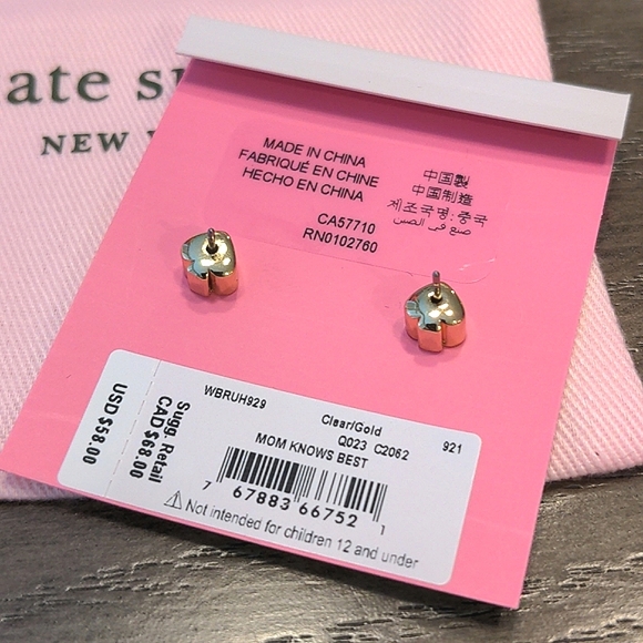 NEW Kate Spade Pave Heart Monkey Stud Earrings in Gold - Picture 8 of 8